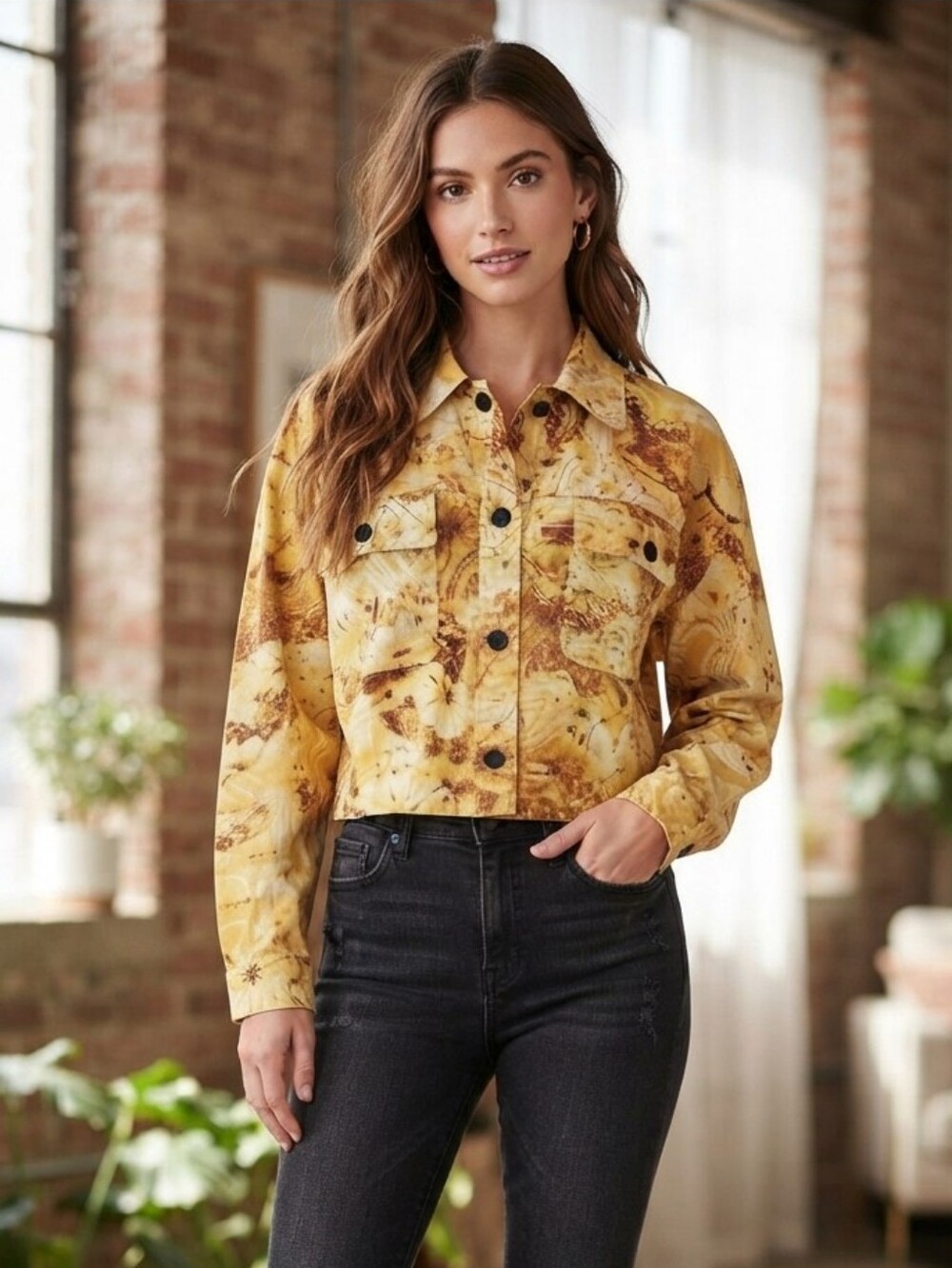 Wild Fable Cropped Yellow Floral Denim Jacket Size Small NWT